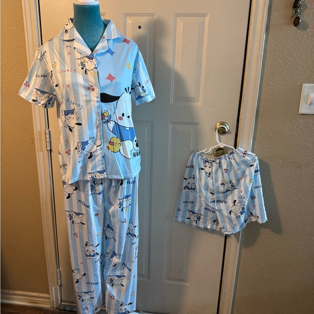 Women's Cartoon Print Pajama Set - Blue